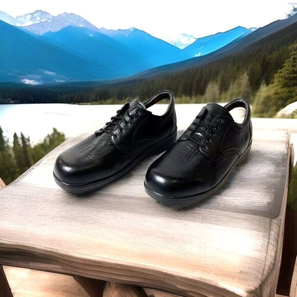 Apex Ambulator Diabetic Comfort Black Leather Shoe Men 10-11 Lace Up Women 11-12 - Picture 2 of 13